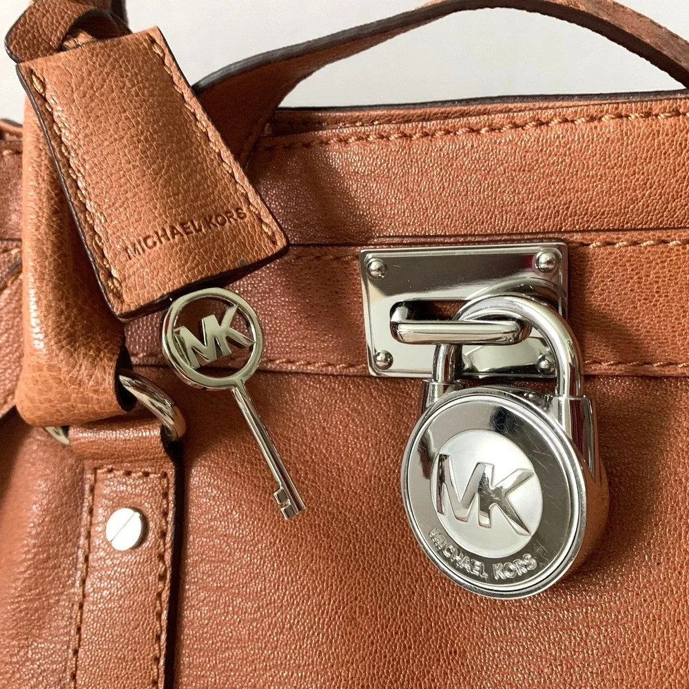 New Michael Kors Leather Hamilton East West Bag Luggage Brown Silver Hardware